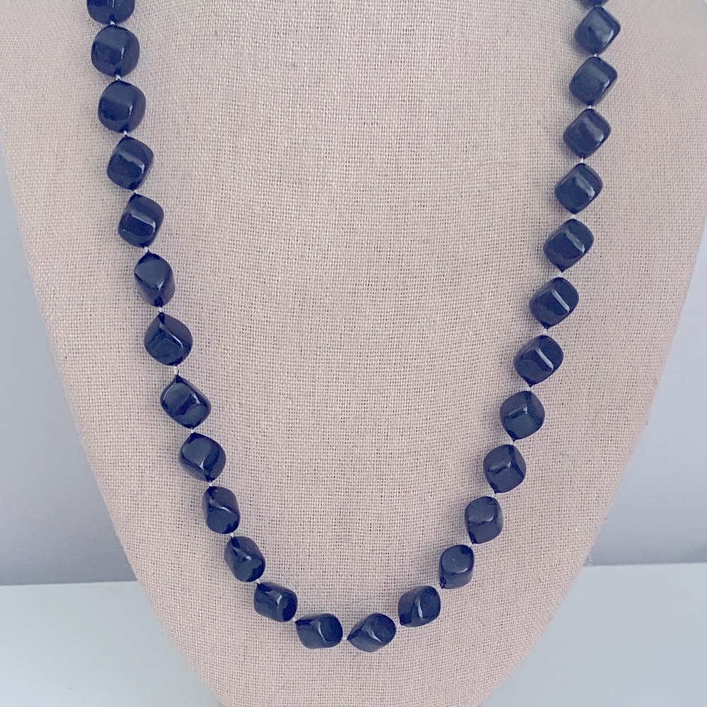 Vintage Black Faceted long 24” acrylic beaded necklace